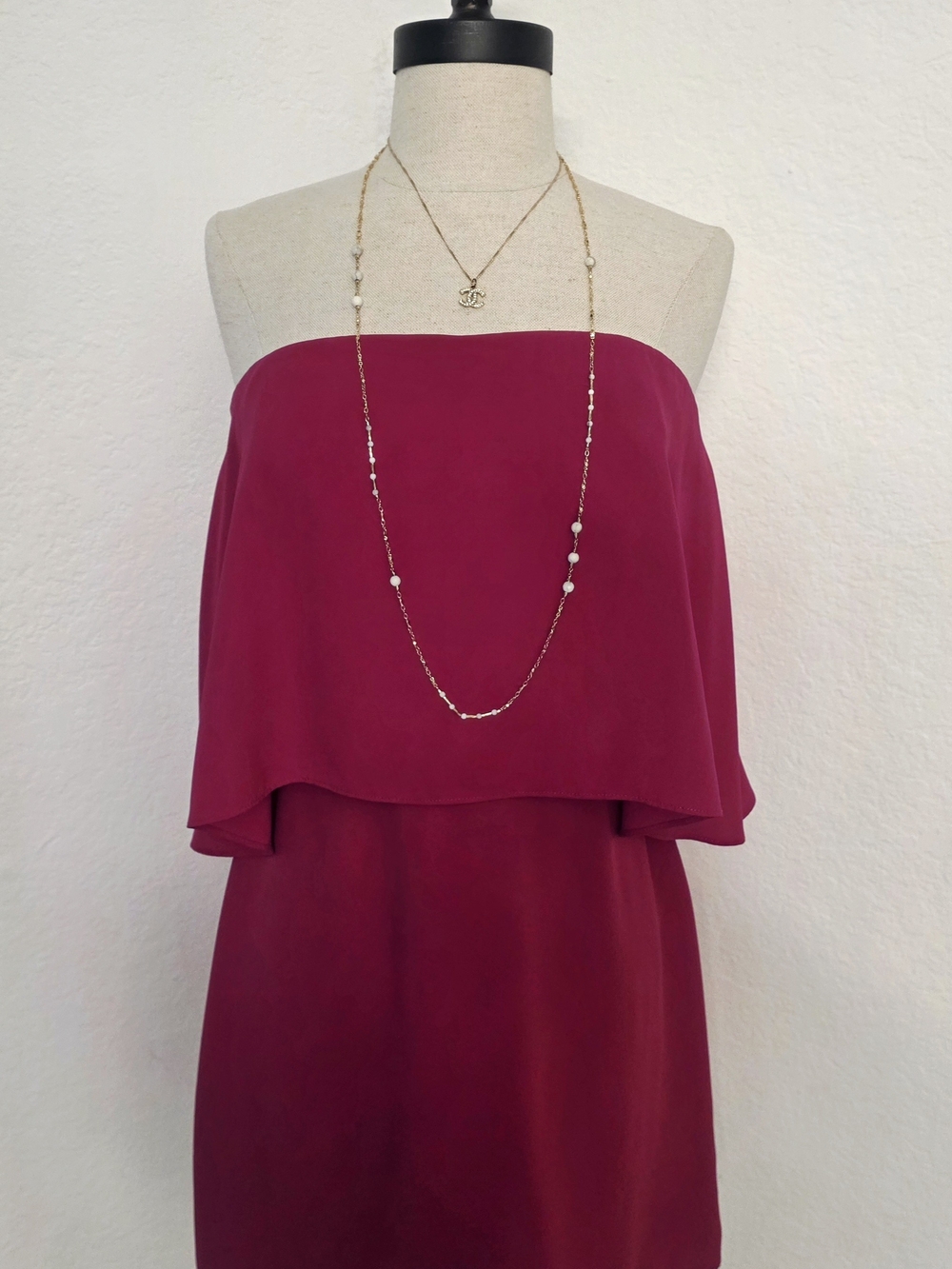Amanda Uprichard Rasberry Strapless Mini Dress Size Medium Ruffle Overlay